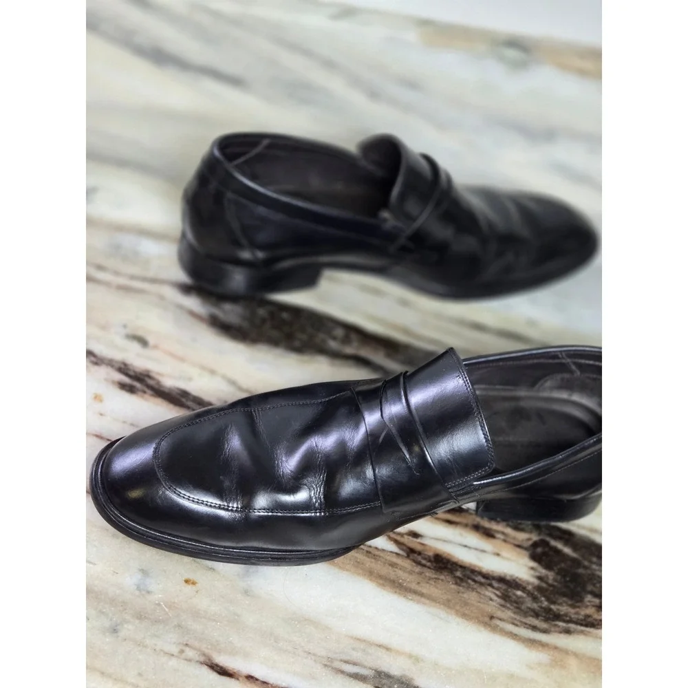 Sapataria Cometa Black Leather Penny‎ Loafers Mens Size 42 Almond Toe Slip Shoe
